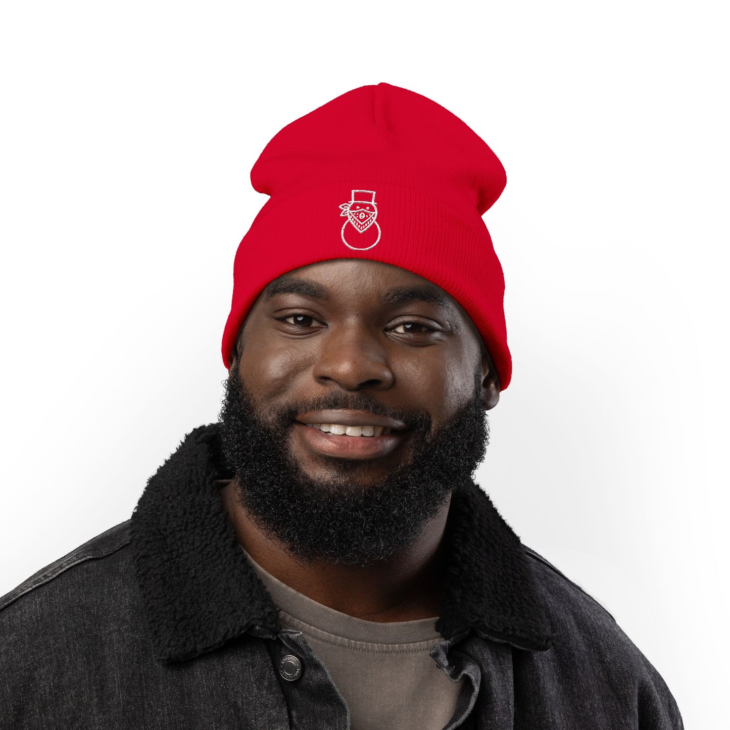 "Snowman" Knit Beanie (Embroidery)
